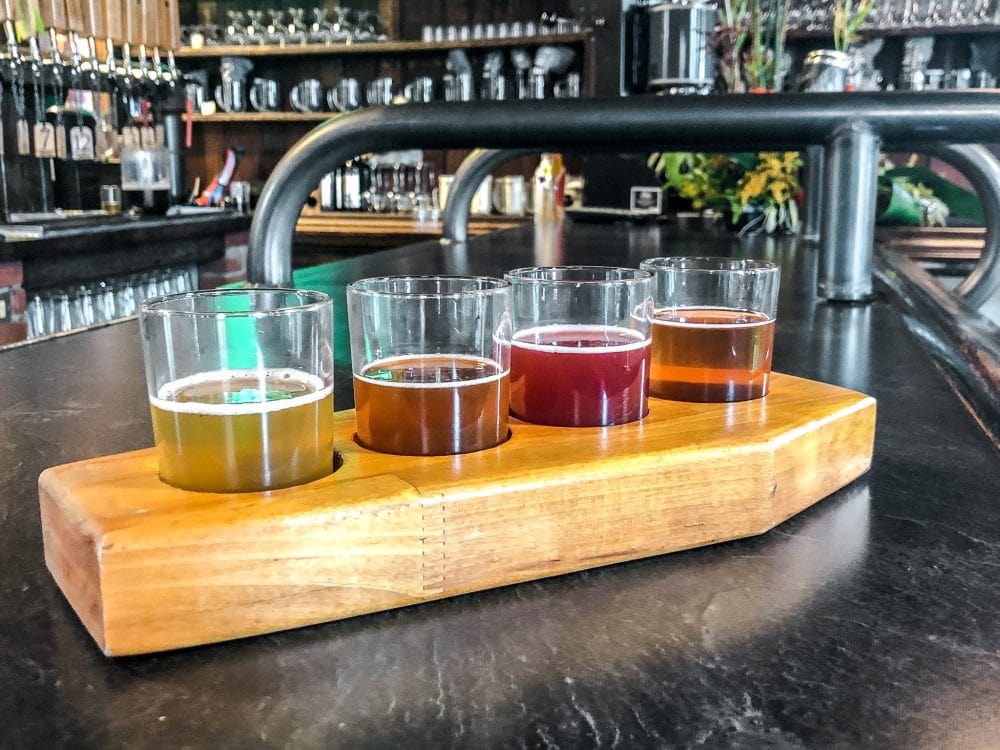a beer tasting sampler at phoenix brewing company in mansfield, ohio