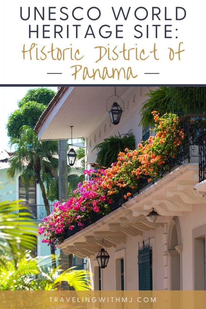pin of colonial architecture a blooming bougainvilla in old town panama